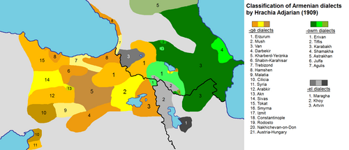 Map of the area where Western Armenian is spoken