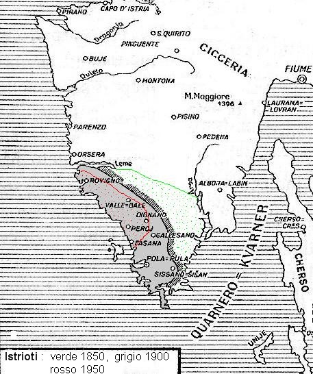 Map of the area where Istriot is spoken
