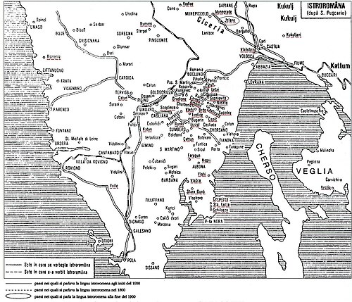 Map of the area where Istro-Romanian is spoken