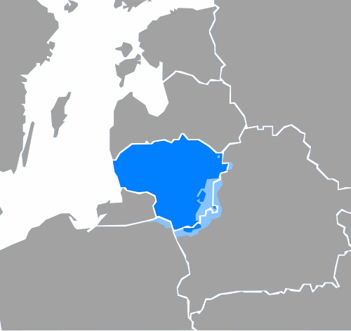 Map of the area where Lithuanian is spoken