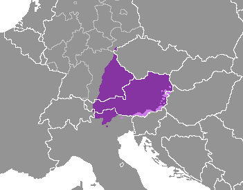 Map of the area where Bavarian is spoken