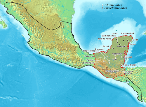 Map of the area where Classic Maya is spoken