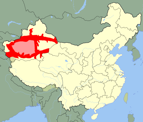 Map of the area where Uyghur is spoken