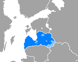 Map of the area where Latvian is spoken