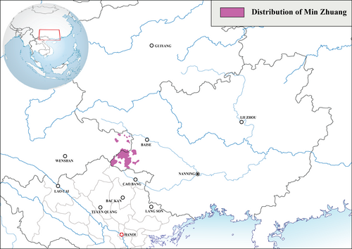 Map of the area where Min Zhuang is spoken