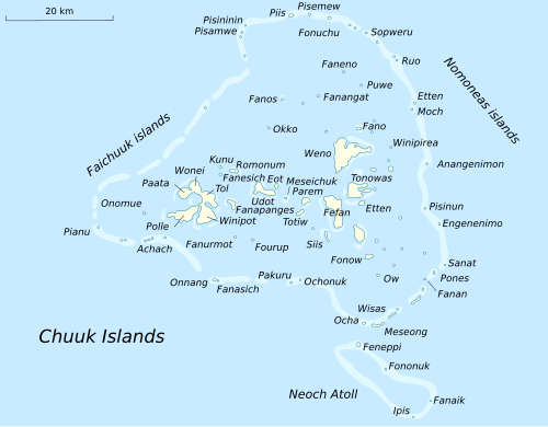 Map of the area where Chuukese is spoken