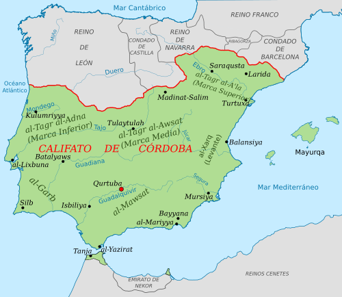 Map of the area where Andalusian Arabic is spoken