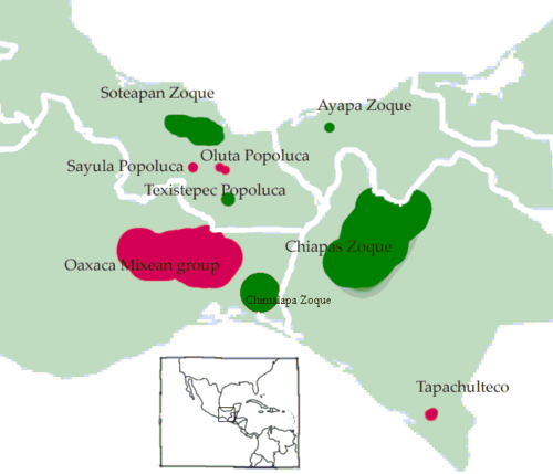 Map of the area where Totontepec Mixe is spoken