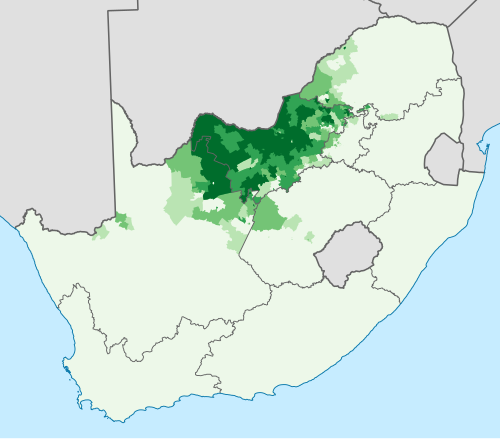 Map of the area where Tswana is spoken