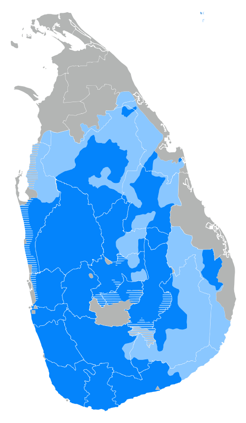 Map of the area where Sinhala is spoken