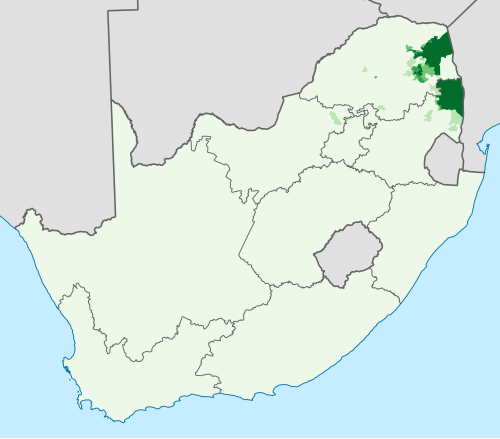 Map of the area where Tsonga is spoken