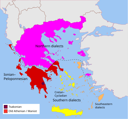 Map of the area where Modern Greek is spoken