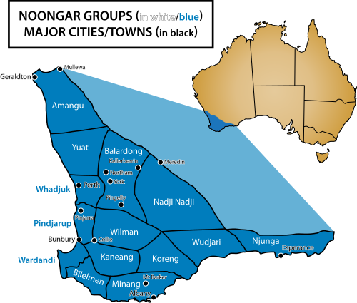 Map of the area where Noongar is spoken