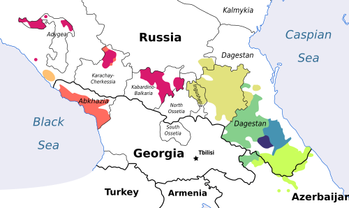 Map of the area where Kabardian is spoken