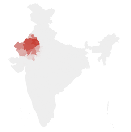 Map of the area where Rajasthani is spoken