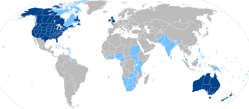Map of the area where English is spoken