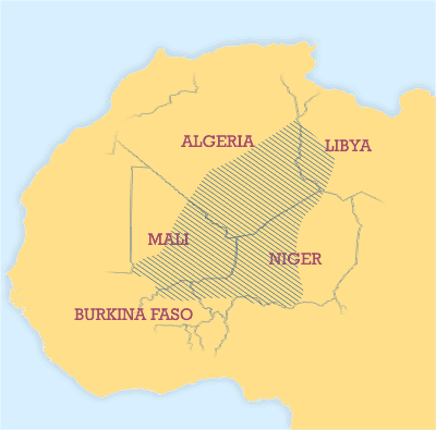 Map of the area where Tuareg is spoken