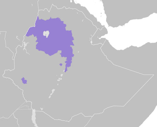 Map of the area where Amharic is spoken