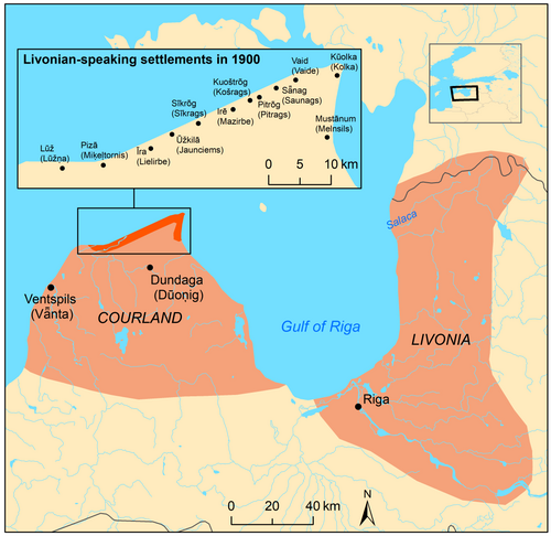 Map of the area where Livonian is spoken