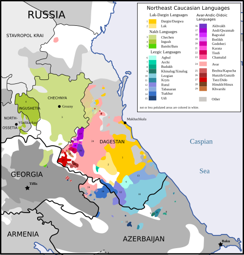 Map of the area where Aghul is spoken