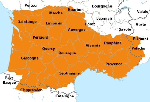 Map of the area where Old Occitan is spoken