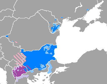 Map of the area where Bulgarian is spoken