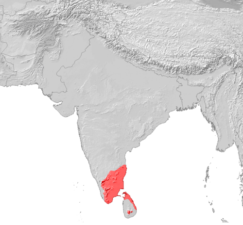 Map of the area where Tamil is spoken