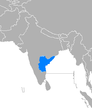 Map of the area where Telugu is spoken