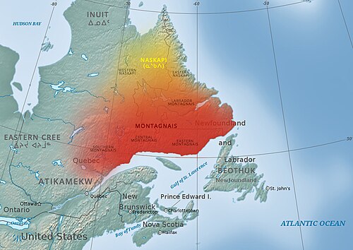 Map of the area where Atikamekw is spoken
