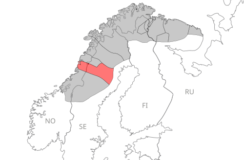 Map of the area where Ume Sami is spoken