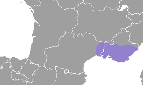 Map of the area where Provençal is spoken