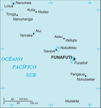 Map of the area where Tuvaluan is spoken