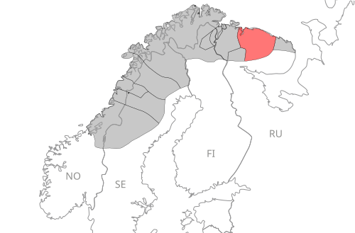 Map of the area where Kildin Sami is spoken