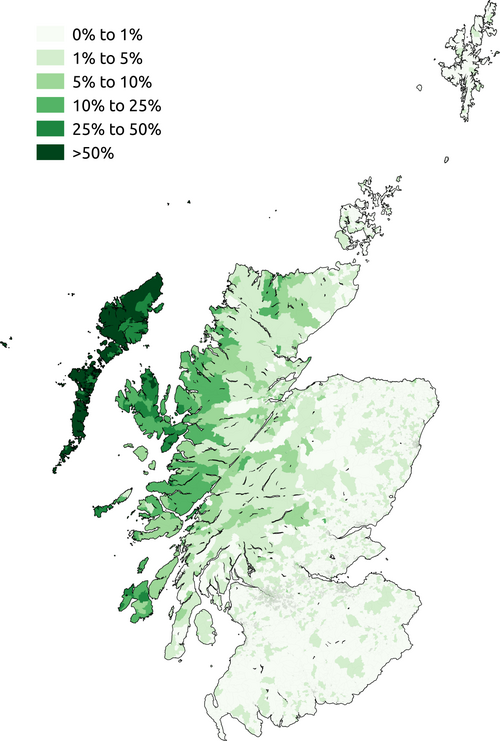 Map of the area where Scottish Gaelic is spoken