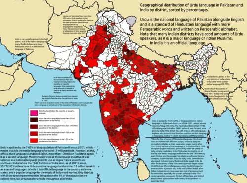 Map of the area where Urdu is spoken