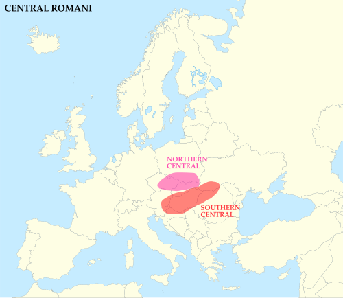 Map of the area where Carpathian Romani is spoken