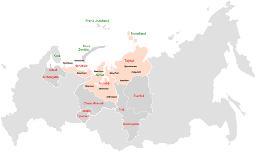 Map of the area where Nenets is spoken