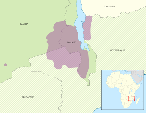 Map of the area where Chewa is spoken