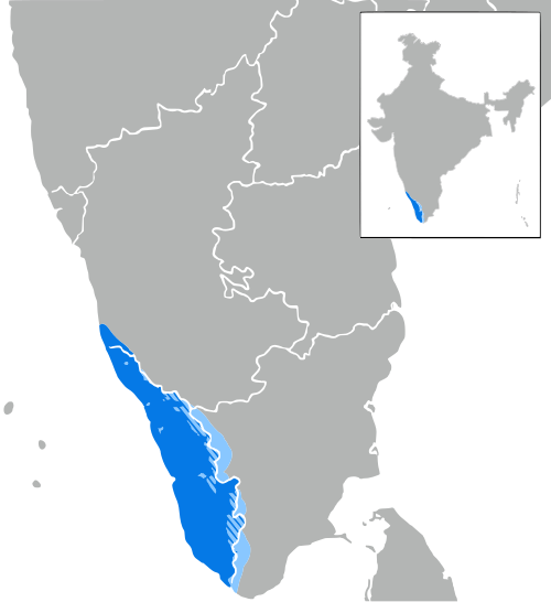 Map of the area where Malayalam is spoken