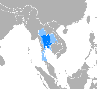 Map of the area where Thai is spoken