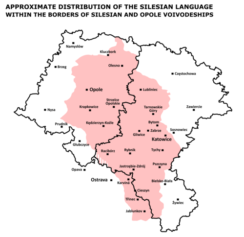 Map of the area where Silesian is spoken