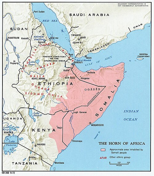 Map of the area where Somali is spoken