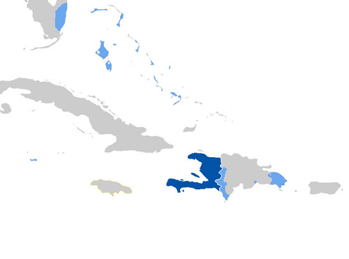 Map of the area where Haitian Creole is spoken