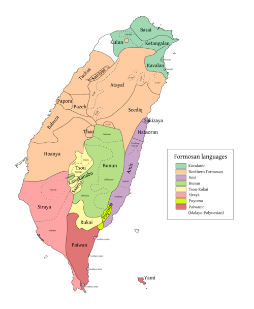 Map of the area where Amis is spoken