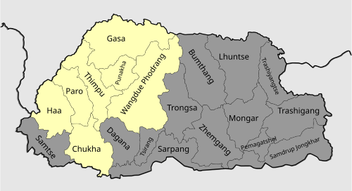 Map of the area where Dzongkha is spoken
