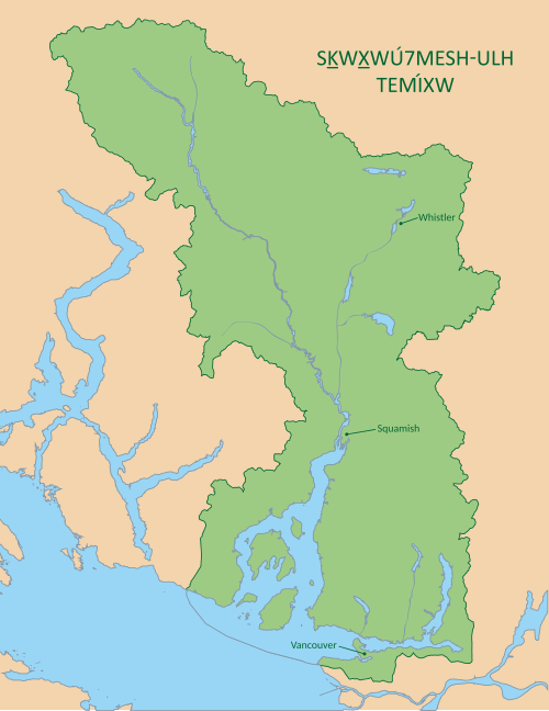 Map of the area where Squamish is spoken