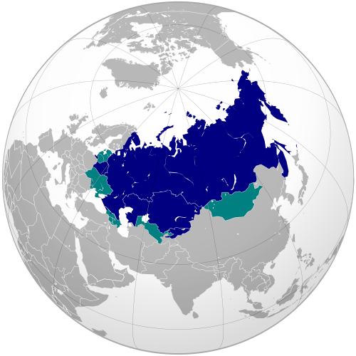 Map of the area where Russian is spoken