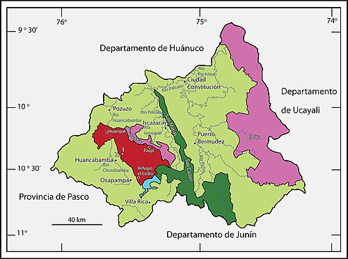 Map of the area where Yanesha' is spoken