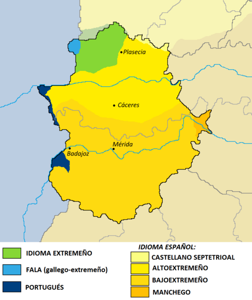 Map of the area where Extremaduran is spoken