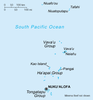 Map of the area where Tongan is spoken